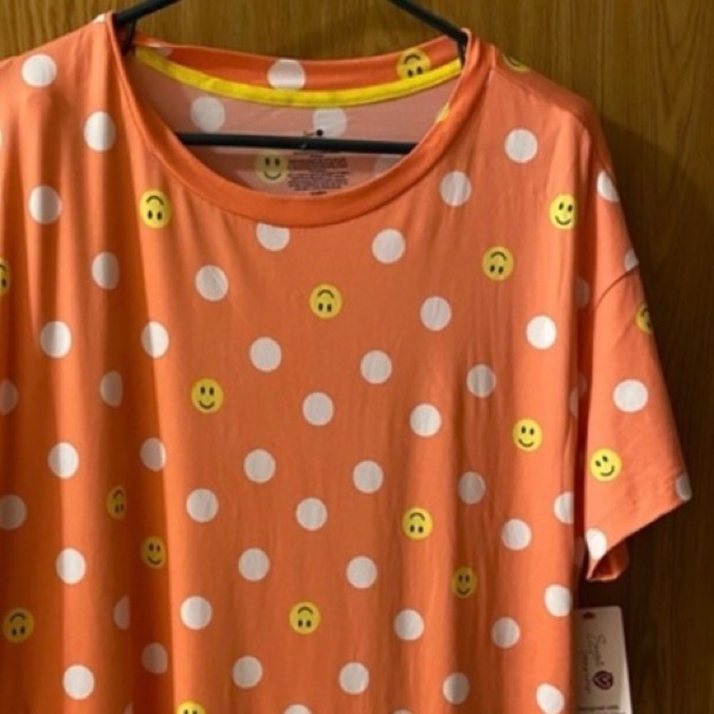 Secret Treasure SleepWear Sleep Shirt Womens Size S-M Orange White Polkadot